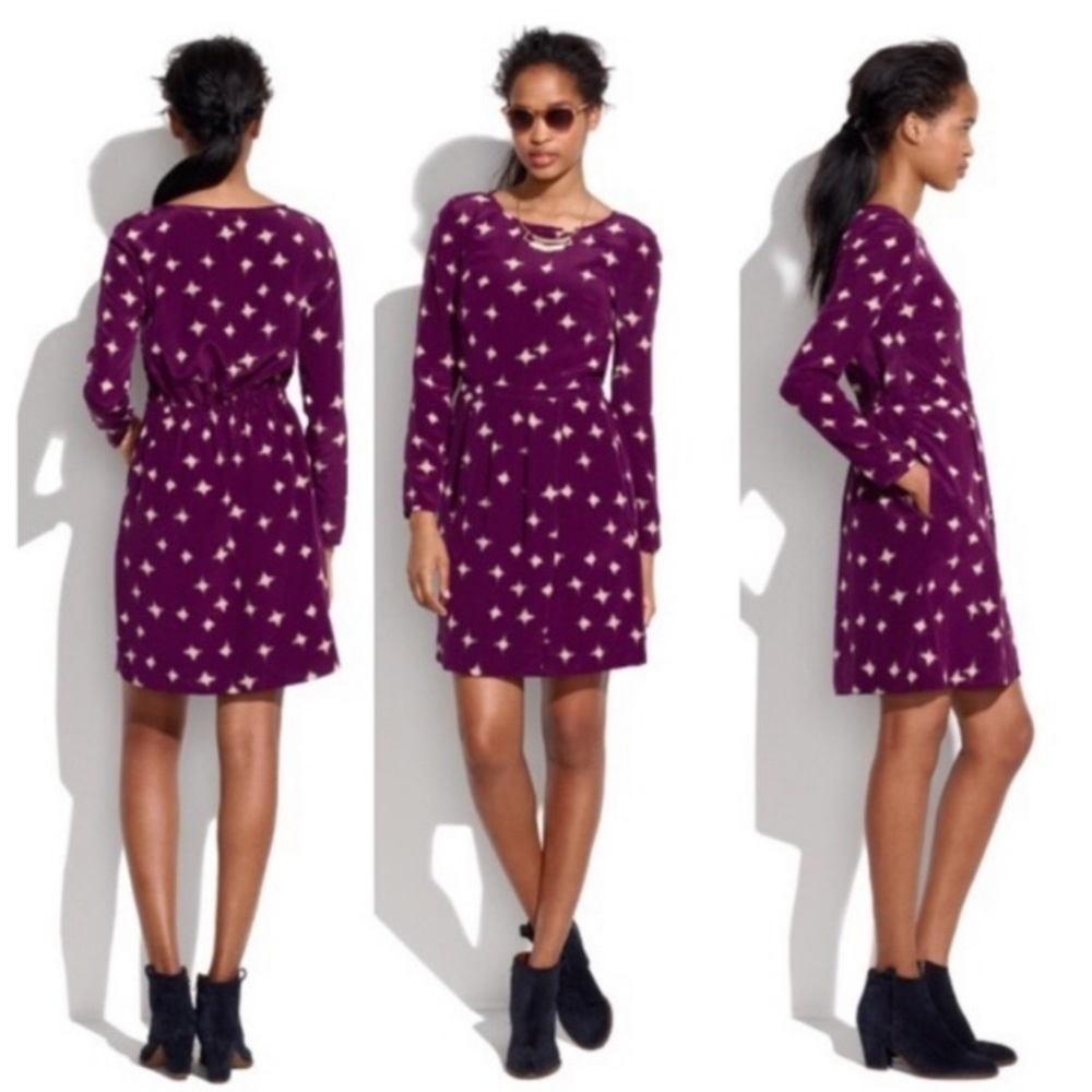 Madewell Purple Star Print Long Sleeve Dress